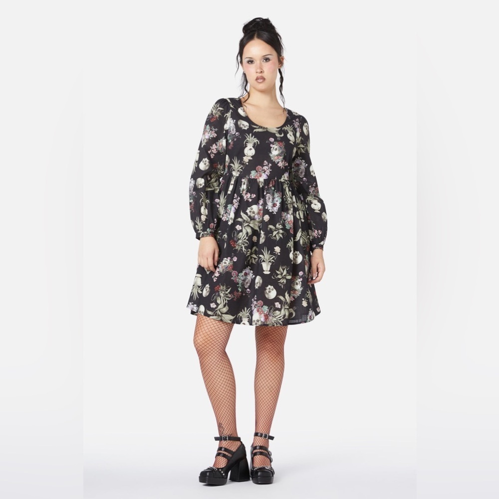 Dangerfield Memento Mori  skull floral midi Dress NWT Sz.12 Whimsigoth punk goth - Picture 2 of 10